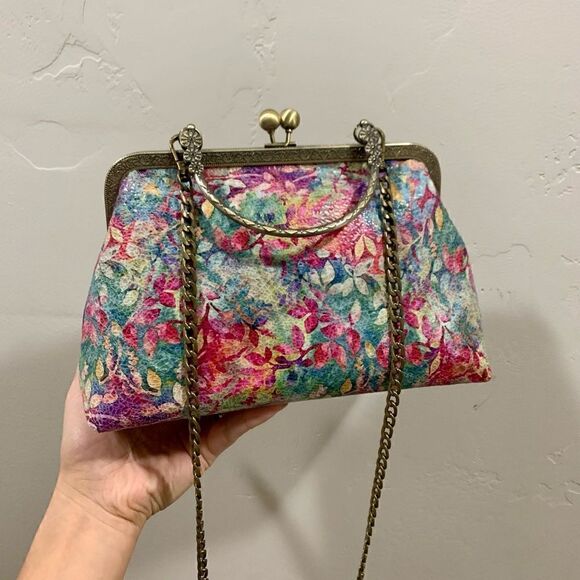 Handmade Genuine Leather Floral Print Kisslock Top Handle bag & Small Purse Set - Picture 6 of 16